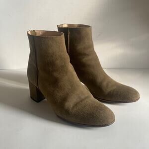 ATP Atelier Mei Boots Olive Green Suede Ankle Booties Heel 7 1/2 Fall Winter
